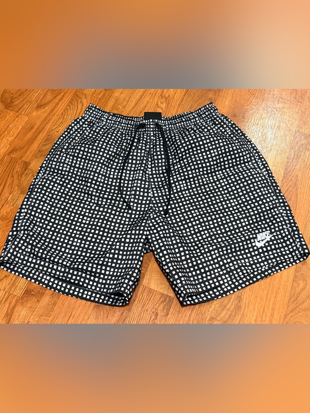 Nike Black and White Checkered Swim Trunks